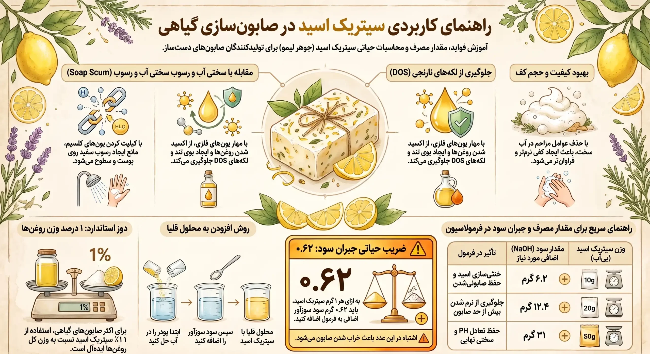 اینفوگرافیک سیتریک اسید در صابون سازی