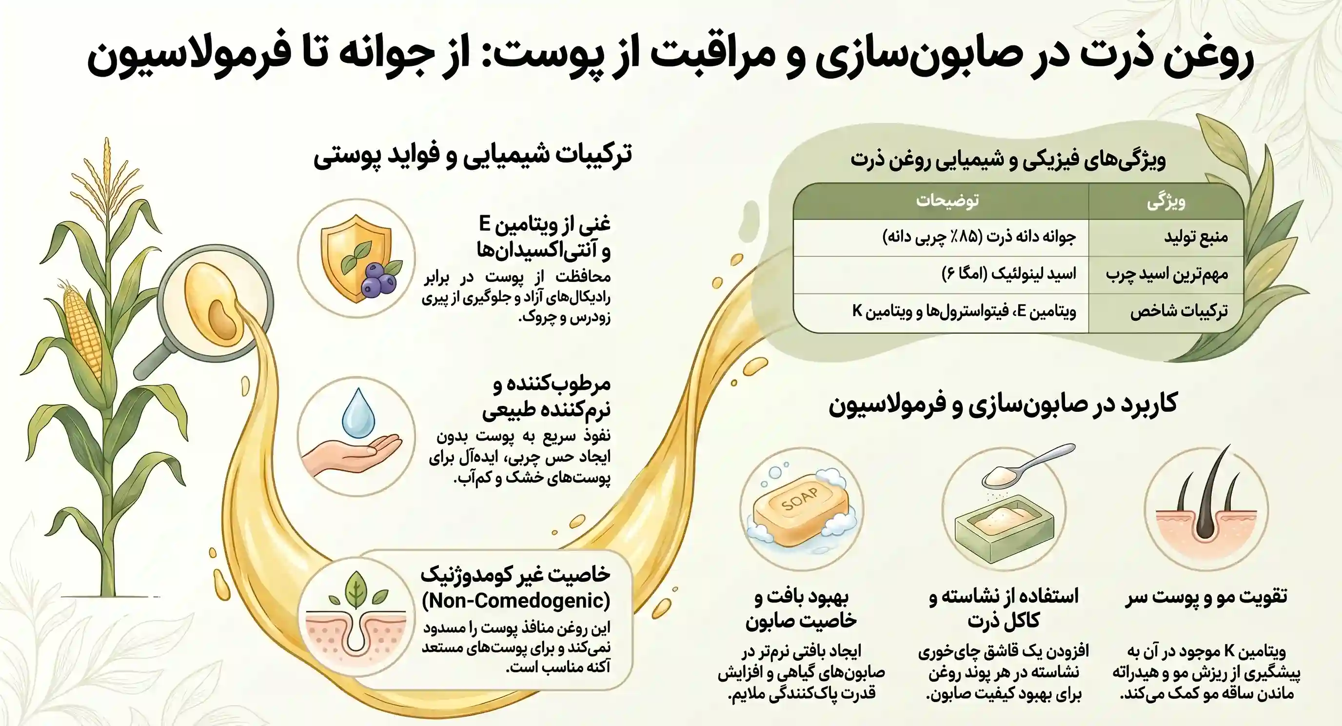 اینفوگرافیک روغن ذرت در صابون سازی