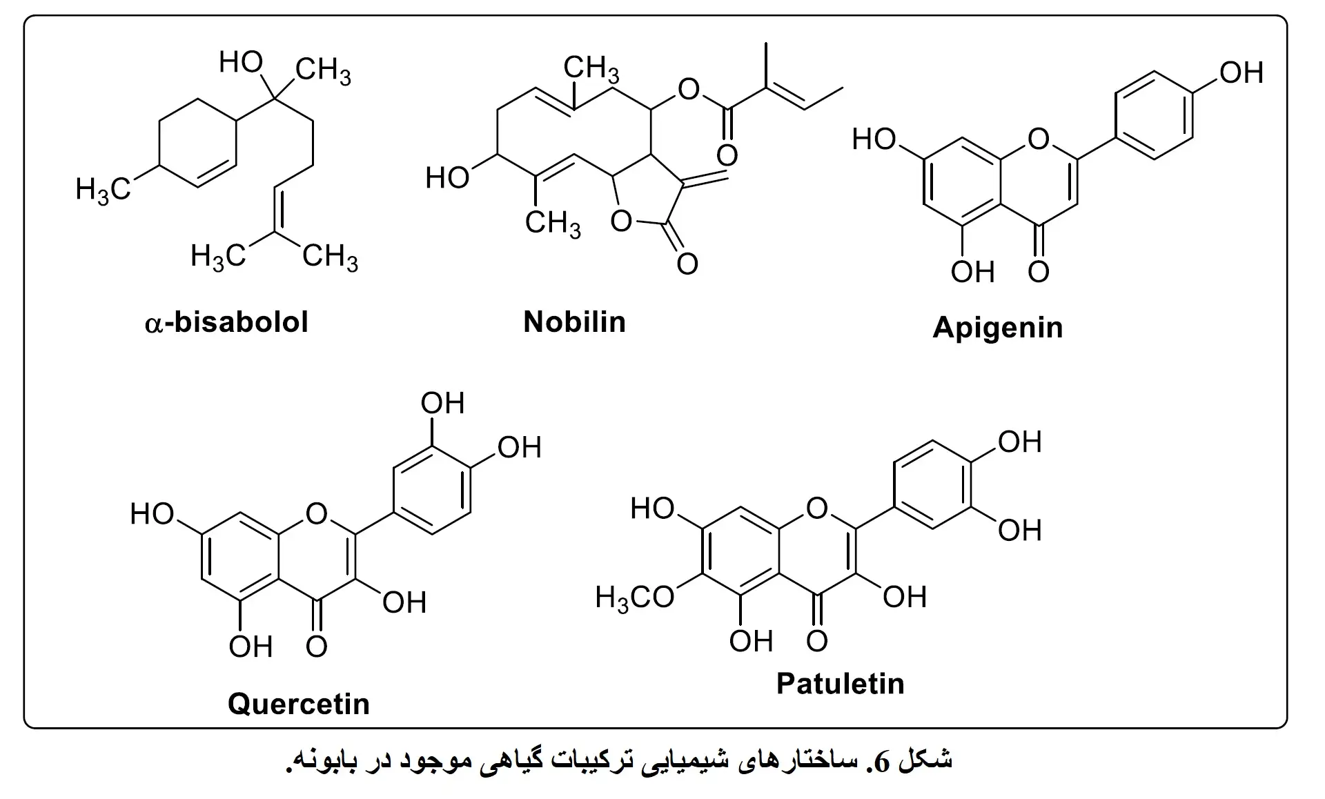 شکل 6. ساختارهای شیمیایی ترکیبات گیاهی موجود در بابونه.