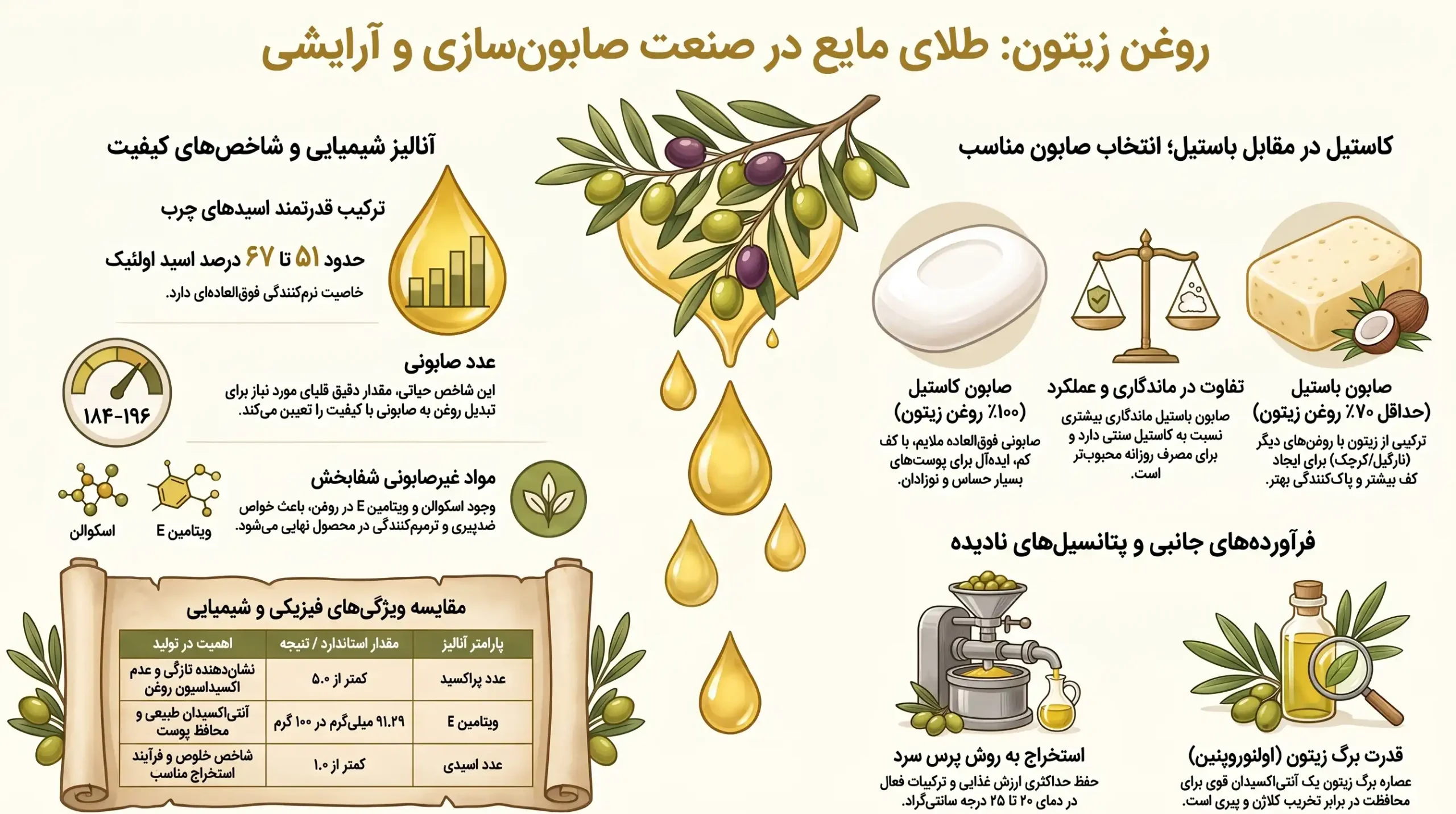 اینفوگرافیک کاربردهای روغن زیتون در صابون سازی