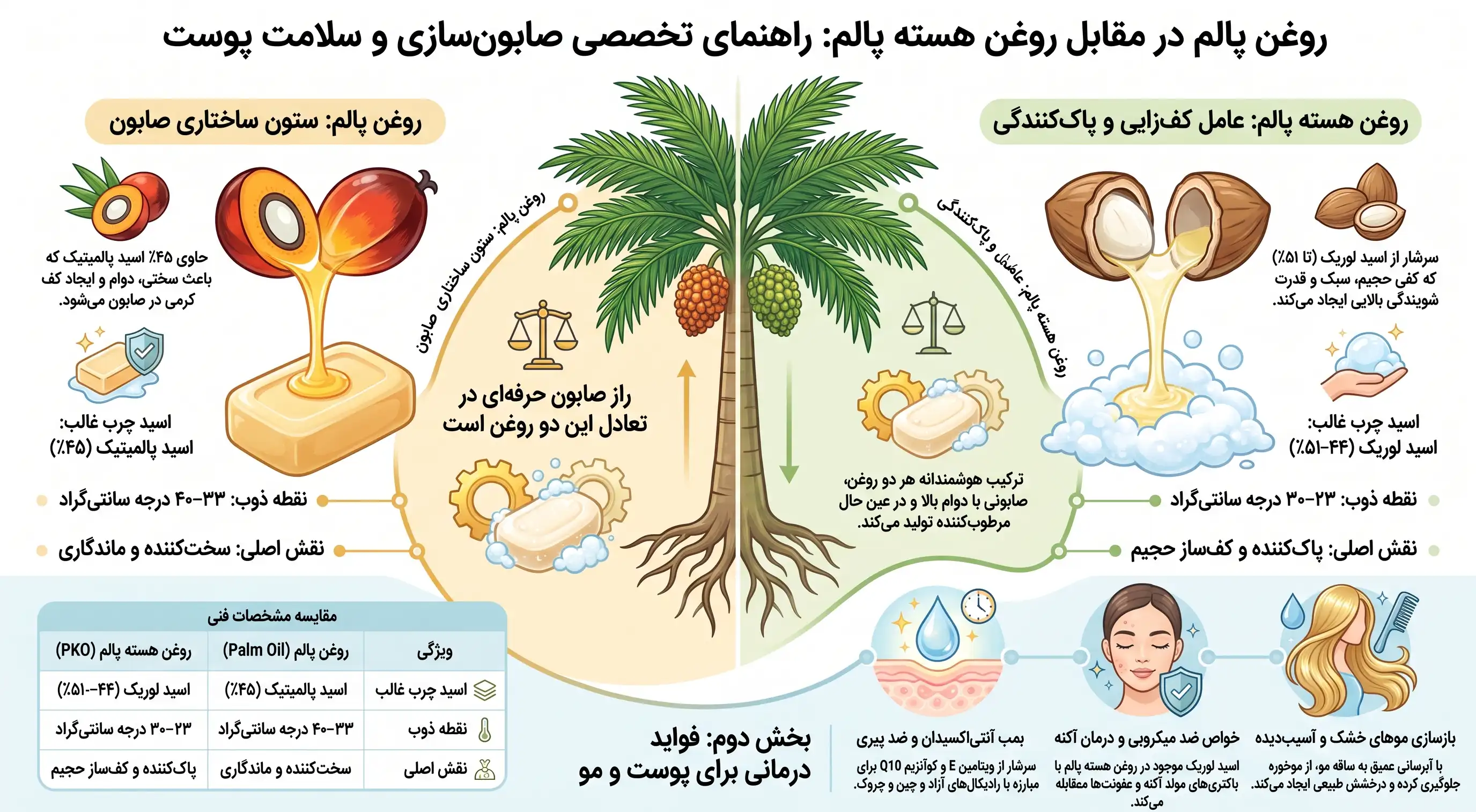 اینفوگرافیک فواید روغن پالم و روغن هسته پالم در صابون سازی