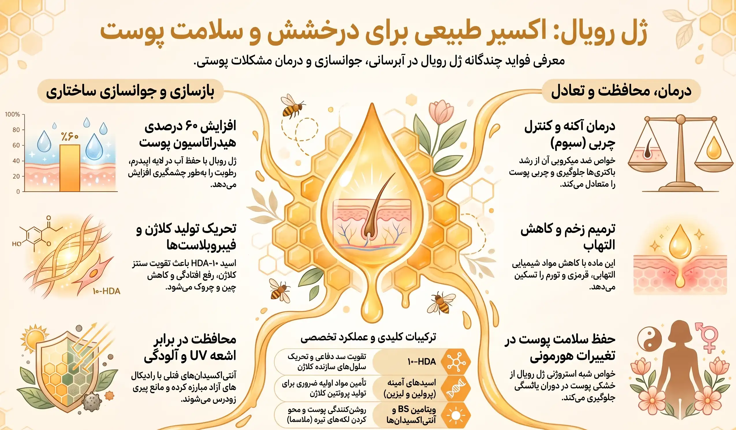 اینفوگرافیک خواص ژل رویال برای پوست