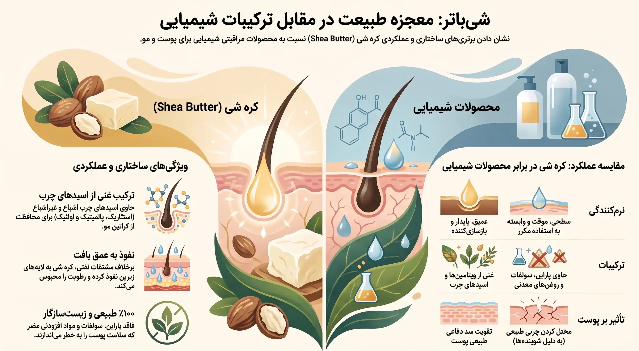 اینفوگرافیک کاربردهای شی باتر در محصولات آرایشی اینفوگرافیک کاربردهای شی باتر در محصولات آرایشی