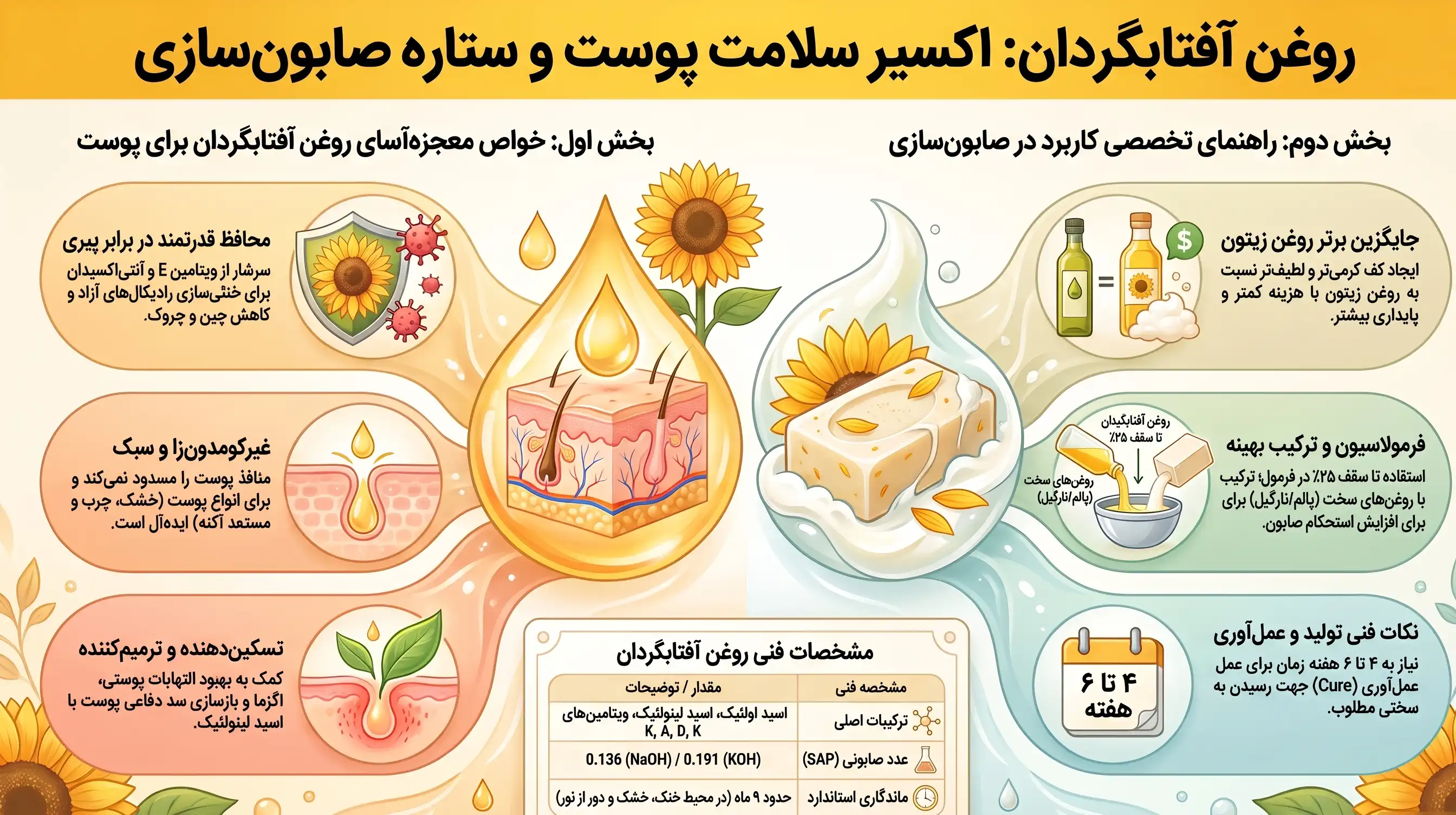 اینفوگرافیک خواص روغن آفتابگردان برای پوست