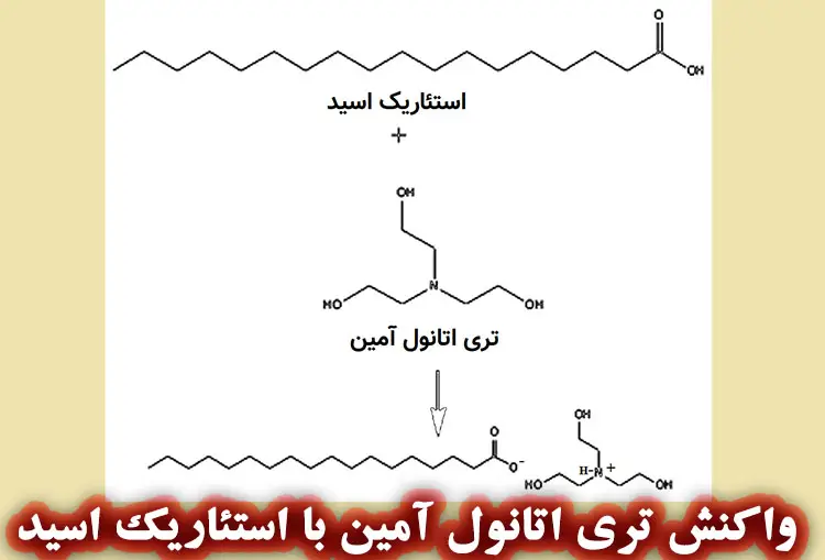 واکنش تری اتانول آمین با استئاریک اسید