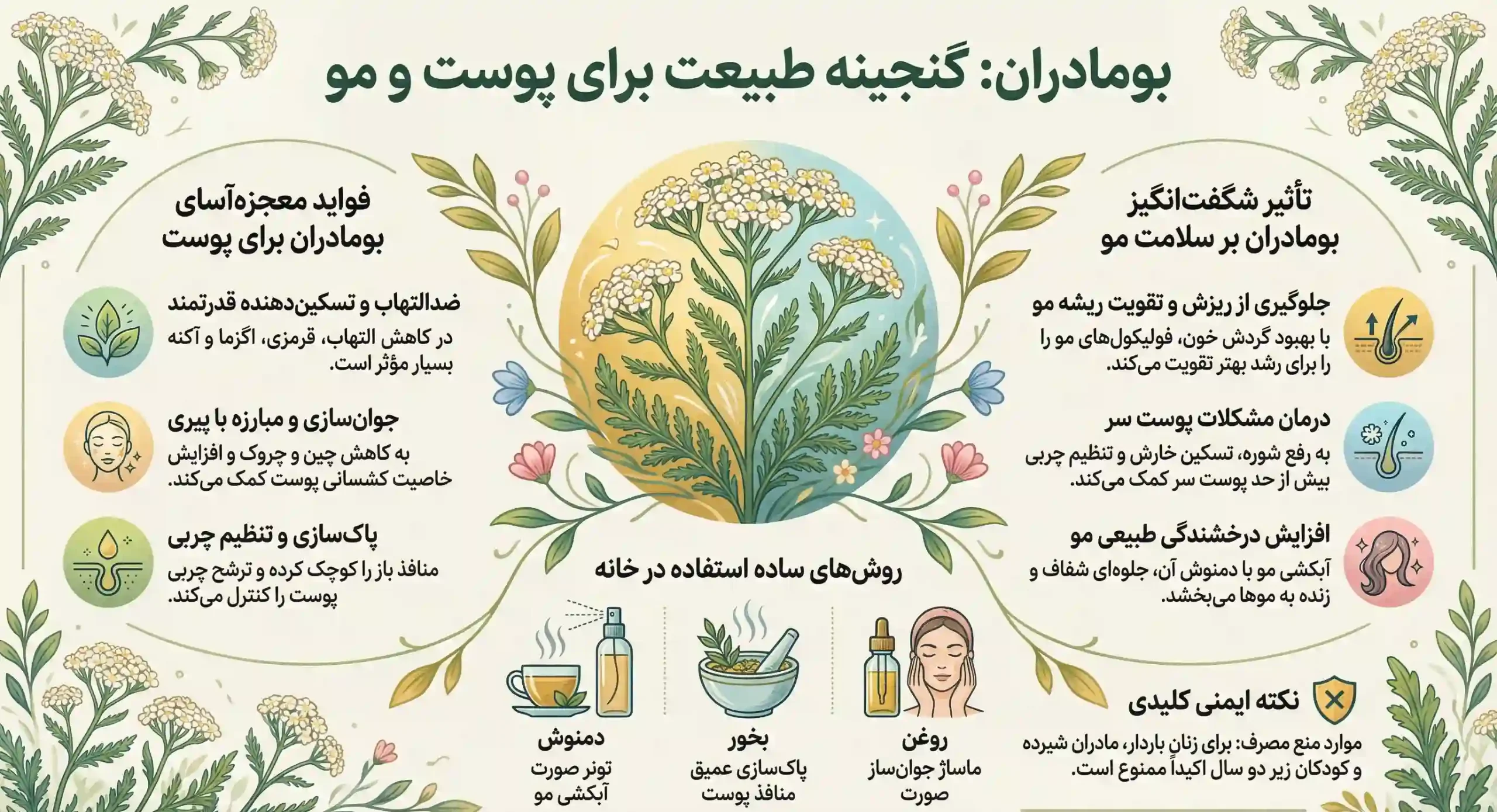خواص بومادران برای پوست و مو