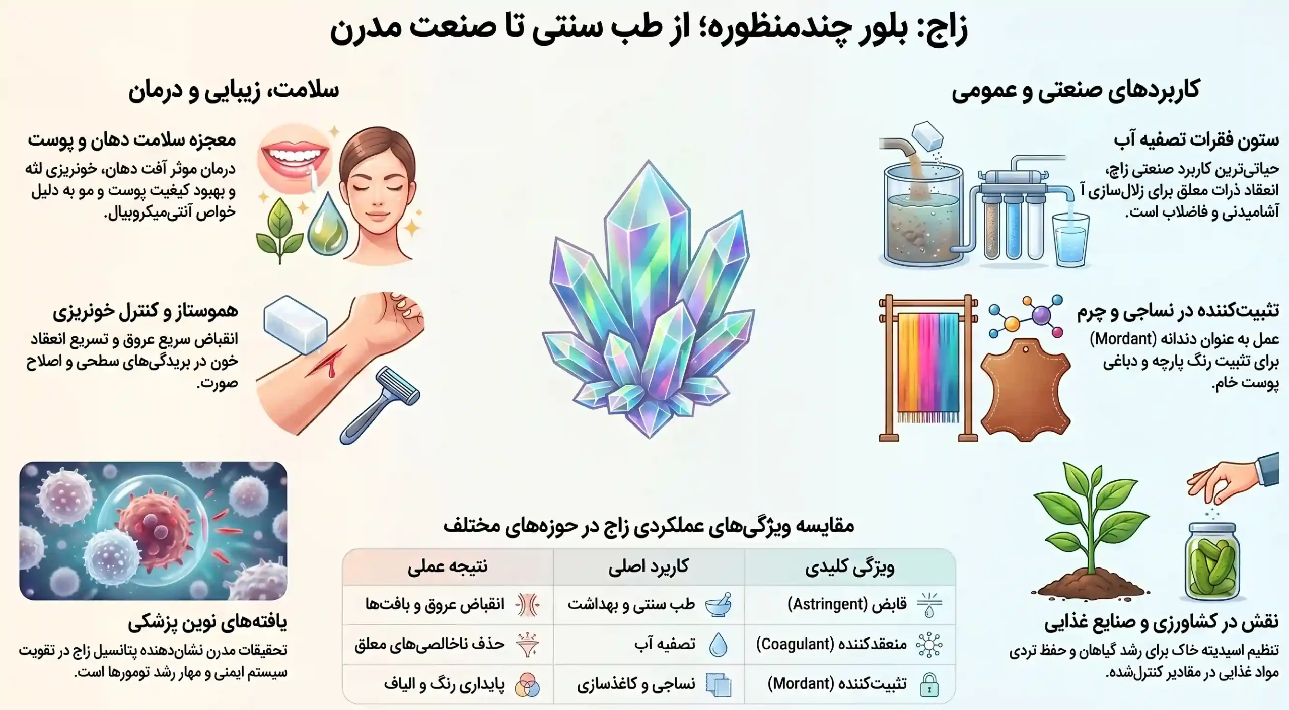 اینفوگرافیک کاربردهای درمانی تخصصی زاج اینفوگرافیک کاربردهای درمانی تخصصی زاج